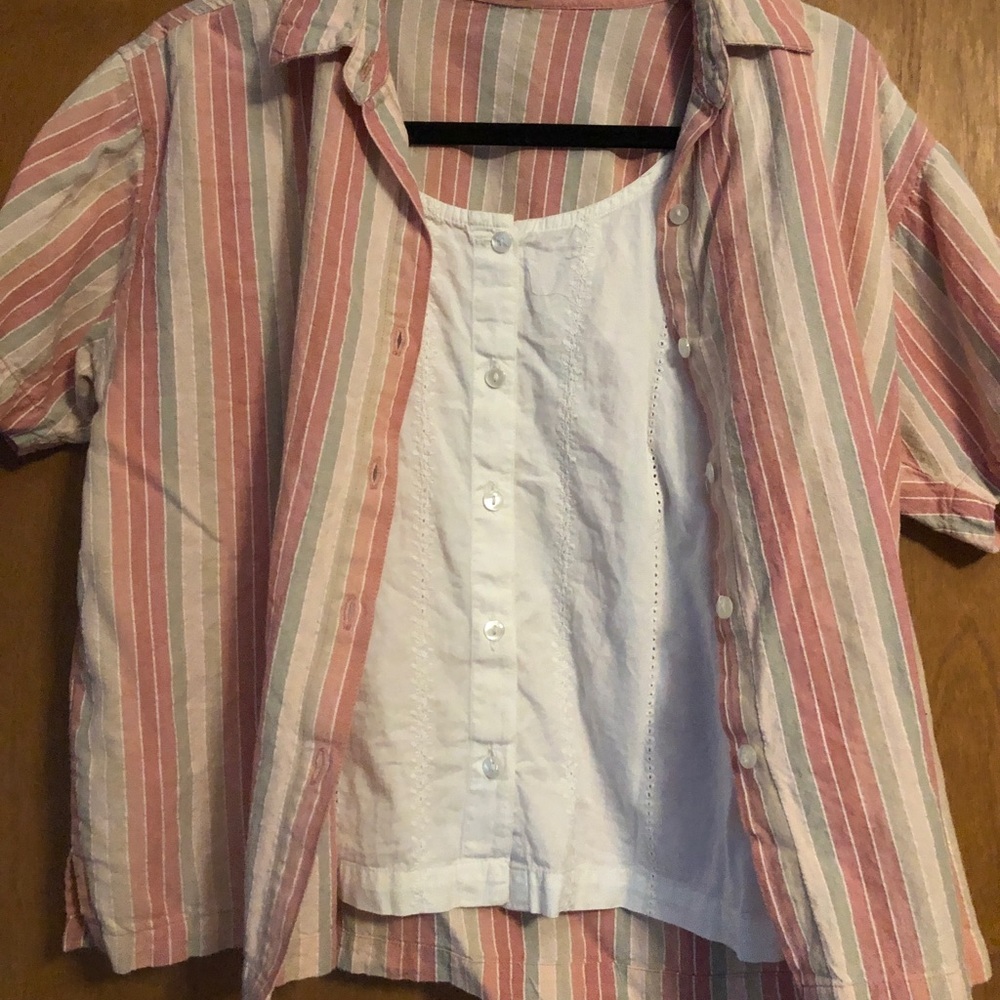 Striped Button Down Shirt - Pink and White
